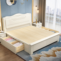 Solid wood bed new 1 8 m double master bedroom modern simple 1 5 beige Chinese style high Box storage bed wedding bed