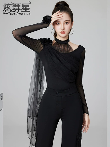 Высококачественный сетчатый комбинезон с длинными рукавами для вальса, тренировочная одежда для латинских танцев, новая одежда для соревнований по современным танцам