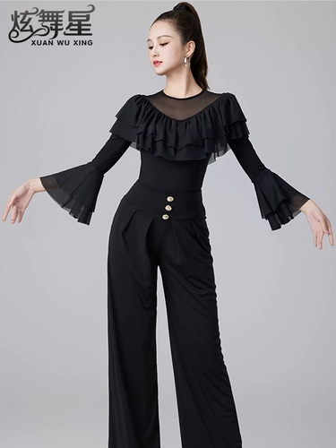 Современные танцевальные упражнения с высоким роговым рукавом -Лиф края латиноамериканская танцевальная рубашка танцевать танце