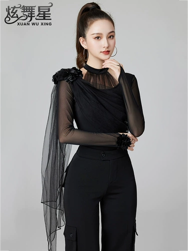 Высококачественный сетчатый комбинезон с длинными рукавами для вальса, тренировочная одежда для латинских танцев, новая одежда для соревнований по современным танцам