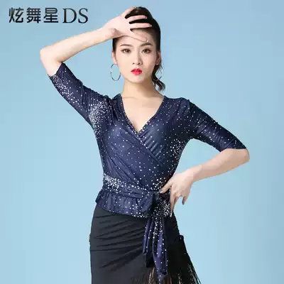 Latin dance practice suit female social dance top lace-up national standard dance top color Gitba dance clothing new