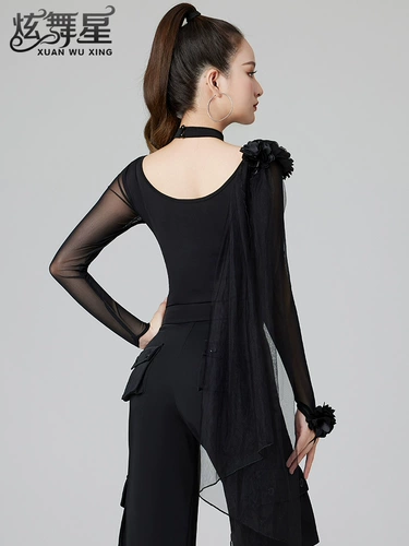 Высококачественный сетчатый комбинезон с длинными рукавами для вальса, тренировочная одежда для латинских танцев, новая одежда для соревнований по современным танцам