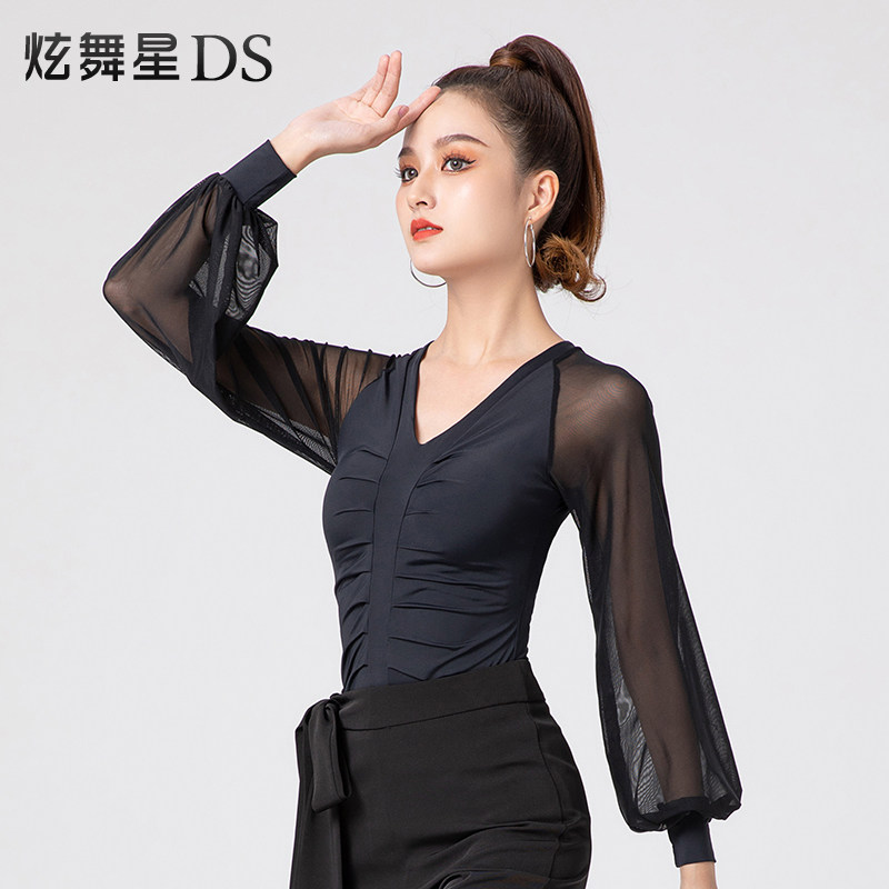 Morden dance blouses 2023 new autumn and winter long sleeves Latin dance practice Bubbly Sleeves Conjoined National Standard Dance Costume-Taobao