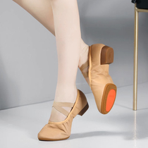 Latin dance shoes 2024 new style genuine leather two-point soft sole practice shoes womens low-heeled dance shoes classical dance teacher shoes