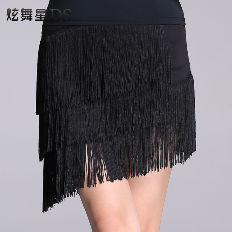 Latin dance dress Women's new Latin dance dress Stream Suhemian dress Dancing dance suit Training suit Short skirt Summer Black
