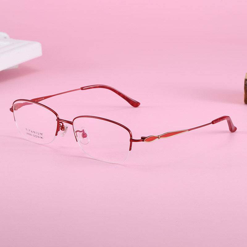 Woman's pure titanium ultra light spectacle frame Cognitive Tide half-frame Nearsightedness Eyeframe Computer Goggle Wood Flat Mirror