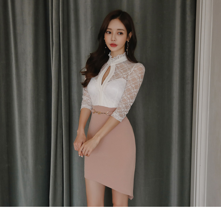 DABI 韓系露胸性感氣質長袖洋裝