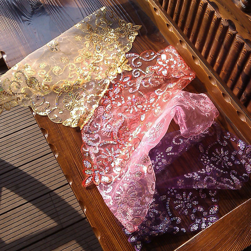 Sequin Mesh Lace Embroidered Wedding Accessories Cover Scarf Thin Small Square Scarf Performance Handkerchief Dance Props Decorative Scarf