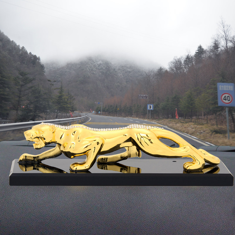 高档招财车内饰品车饰金属镶钻金钱豹汽车摆件豹子车载装饰品大号