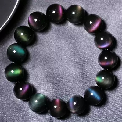 Natural obsidian bracelet men's and women's rainbow cat's eye bracelet full green eye purple eye cat's eye black Yaoshi crystal