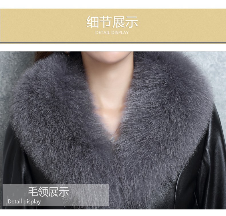 Mùa thu đông 2018 mới giả cổ áo lông cáo trong đoạn dài Áo khoác cộng với cotton Slim là chất liệu da PU mỏng đặc biệt thủy triều ao da