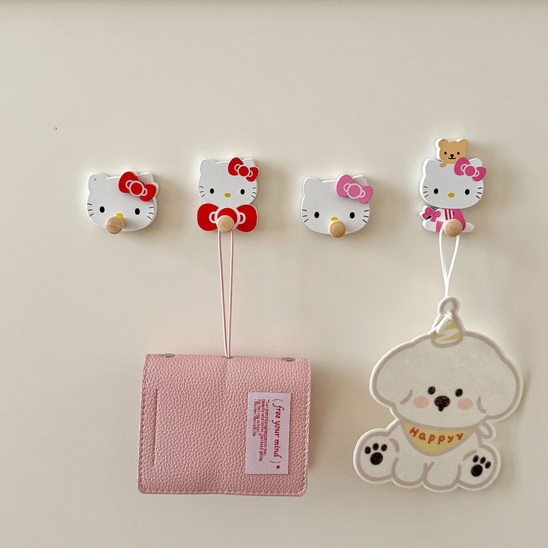 Cute and Creative Wooden Cartoon Kitchen Wardrobe Door Hook 3m Adhesive Hook Bedroom Decoration No-Drill Hook