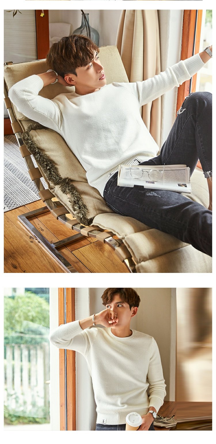 Áo len nam Tang Shi phiên bản Hàn Quốc của áo len chui đầu thẳng đan đẹp trai cổ tròn tay dài thủy triều thương hiệu áo len nam hoang dã - Kéo qua thời trang nam cao cấp