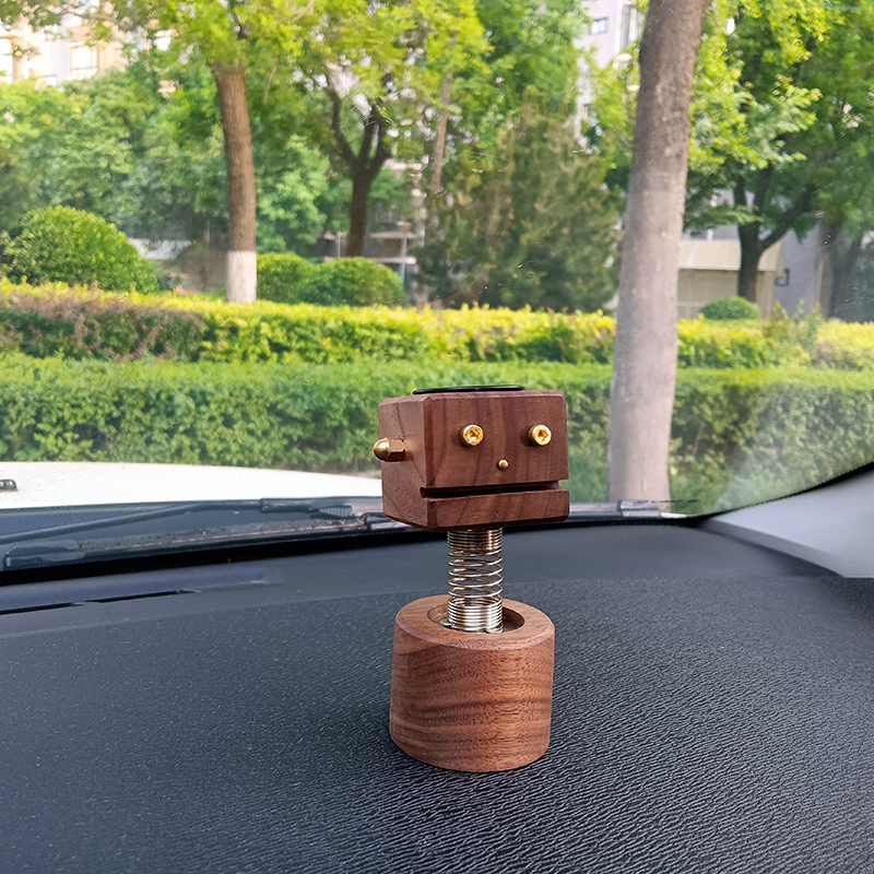Black walnut robot bobble head doll car aromatherapy wood spring decoration center console jewelry diffuser empty bottle gift