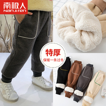 Boys long pants childrens warm cotton pants girls spring and autumn baby Sports Plus velvet thickened models