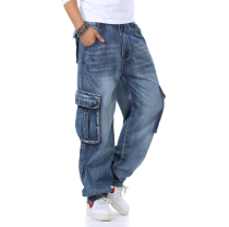 Hip hop jeans extra-large men straight loose fat pants hip hip hop dance multi pocket fat denim AccfW6FE