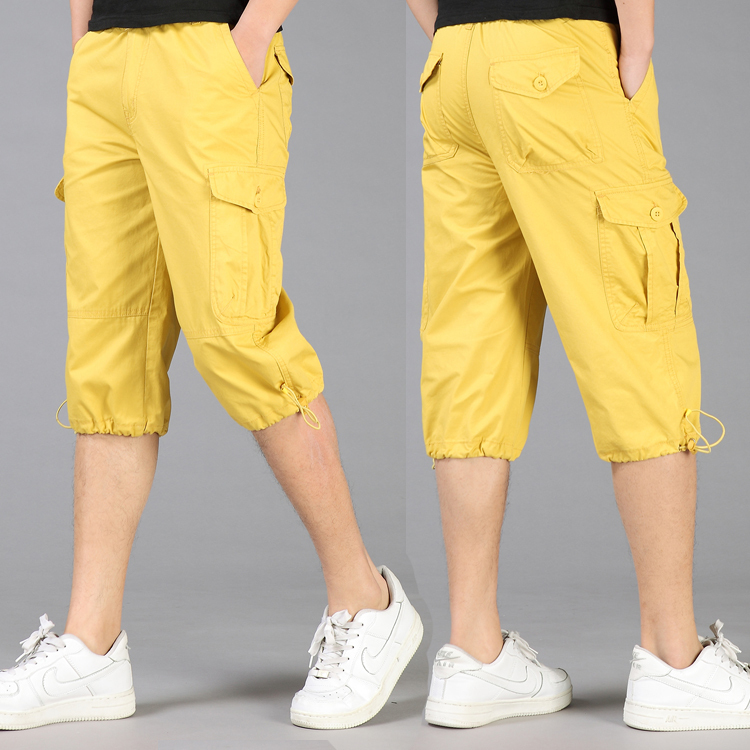 Summer Thin Plus-Size Men's Shorts, Loose-Fitting Sports 7/8 Pants, Casual Pants, Extra-Large Size, Multi-Pocket