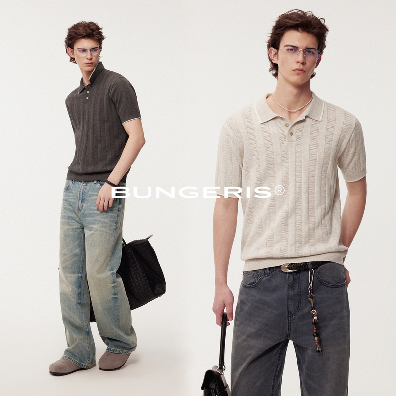 Bungeris'Light Luxury Old Money' Summer Hollow Polo Shirt Minimalist Short Sleeve T-Shirt Men's Sweater