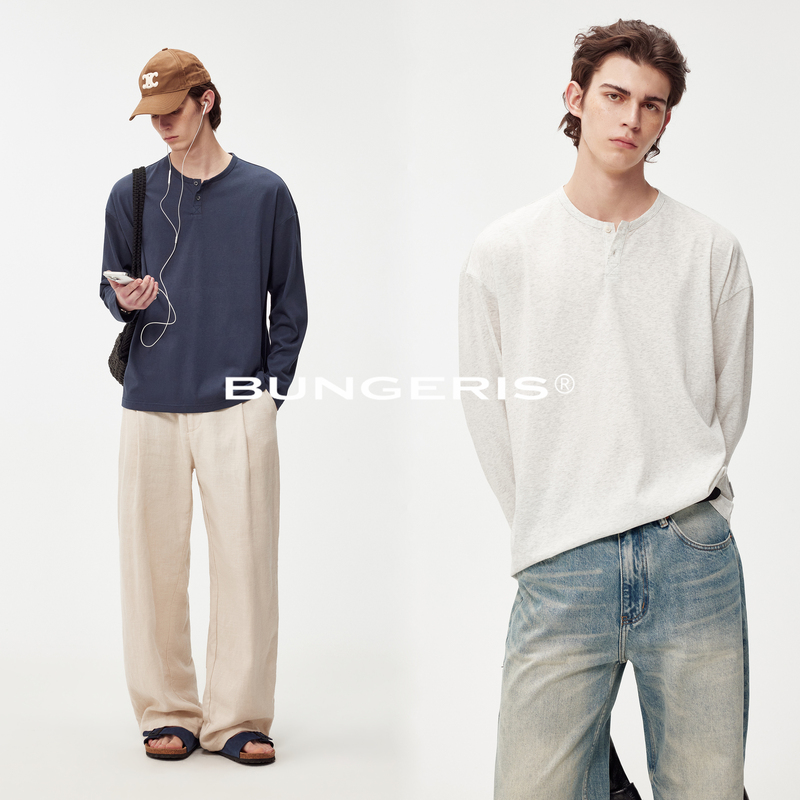 Bungeris'Casual and Stylish' Breathable Lyocell Loose T-Shirt for Men, Henley Collar, Relaxed Long Sleeve T-Shirt Base Layer Bungeris'Casual and Stylish' Breathable Lyocell Loose T-Shirt for Men, Henley Collar, Relaxed Long Sleeve T-Shirt Base Layer