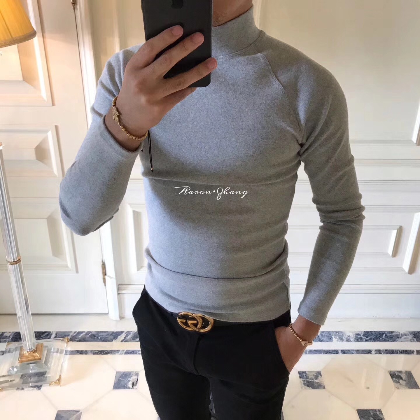 Mùa thu và mùa đông sandal len nam phiên bản Hàn Quốc của áo sơ mi chạm đáy Áo len mỏng cổ cao cho nam shop áo hoodie nam