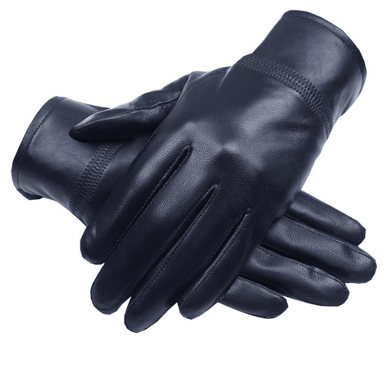 Genuine Leather Gloves for Men and Women, Winter Fleece-Lined, Thickened, Warm Sheepskin Gloves for Cycling, Driving, and Motorcycling, Thin Style
