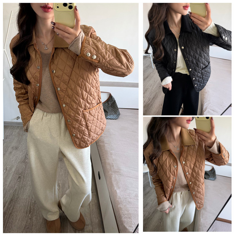 Naonao Bb Erban Style Woolen Small Lapel Wool-Filled Quilted Cotton Coat with Diamond Stitching Naonao Bb Erban Style Woolen Small Lapel Wool-Filled Quilted Cotton Coat with Diamond Stitching