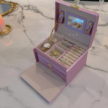 Still far Multi-layer jewelry Three-layer jewelry box Travel portable ins wind earrings jewelry princess storage box