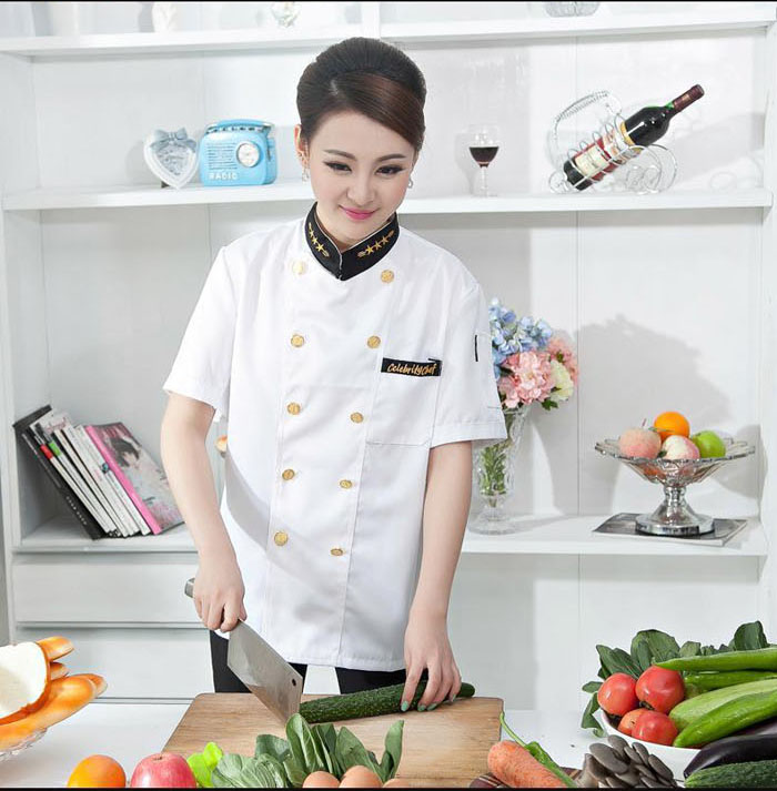 Quần áo đầu bếp mới Quần áo bếp ngắn tay đặt gói khách sạn nhà hàng tây nhà hàng mùa hè sau quần áo nhà bếp mùa hè quần đùi