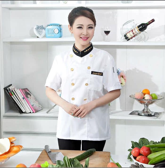 Quần áo đầu bếp mới Quần áo bếp ngắn tay đặt gói khách sạn nhà hàng tây nhà hàng mùa hè sau quần áo nhà bếp mùa hè quần đùi