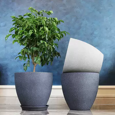 Nordic style large imitation cement old imitation coarse pottery thick resin imitation stone frosted paradise bird green plant plastic flower pot