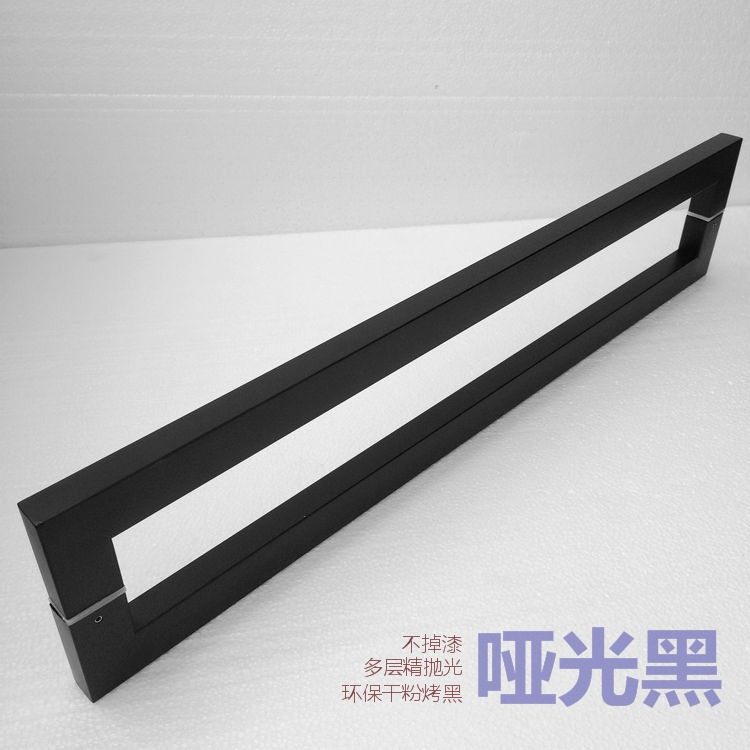 Glass door handle black square tube stainless steel large handle fireproof wooden door KTV handrail dumb black 1 2 meters 1 5 long