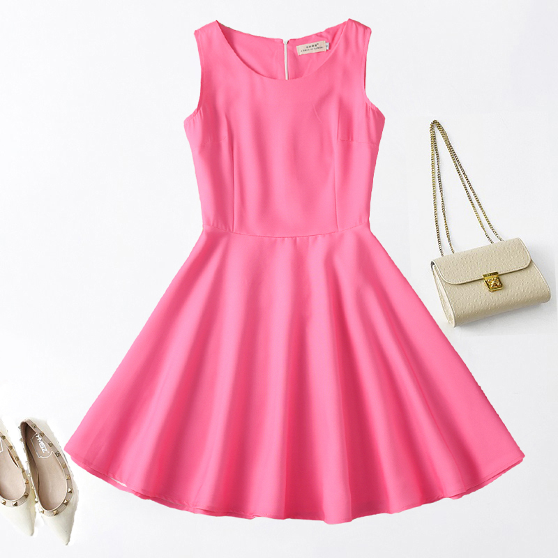 2026 Summer Korean Style New Solid Color Dress Rose Red Fashionable High-End Slimming Sweet Student Bridesmaid Dress Trendy