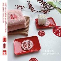 Lilc Home Wedding Soap Box Shake Sound Small Red Book Burst Red character Ceramic Soap to accompany wedding house placement