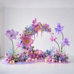 Monet Garden Butterfly Simulation Flower Wedding Scene Layout Silk Flower Arch Purple Paper Art Flower Engagement Decoration Ornaments
