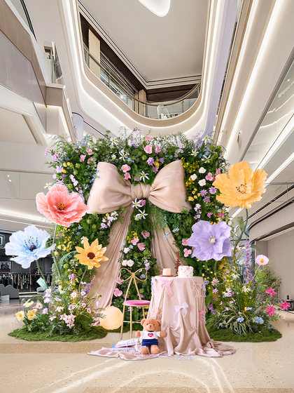 Monet's Garden Bow-Knot Decoration on the Wall, Shopping Mall Internet-Famous Giant Paper Art Bow-Knot for Landscaping Decoration and Arrangement