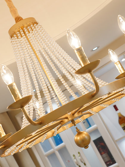 American Country-Style Candle Crystal Living Room Chandelier, Retro Simple Dining Room French Pastoral Study Bedroom Lighting Fixtures
