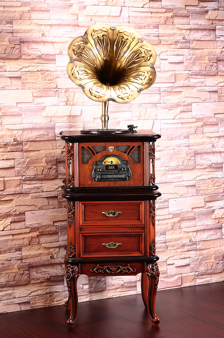 Jue phonograph sáng tạo retro cổ gỗ cổ điển vinyl ghi máy nghe nhạc sừng lớn máy nghe nhạc châu Âu đầu đĩa than klipsch	