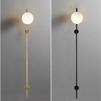 Nordic Modern Bedroom Bedside Lamp Light Luxury Living Room Staircase Minimalist Designer Spherical French Decorative Long Pole Wall Lamp
