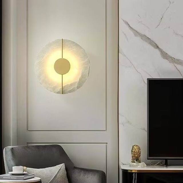 Marble Wall Lamp for Bedroom Bedside, Full Spectrum Eye-Protection Wall Light, All-Copper Sofa Background Wall Corridor Vintage Aisle Light