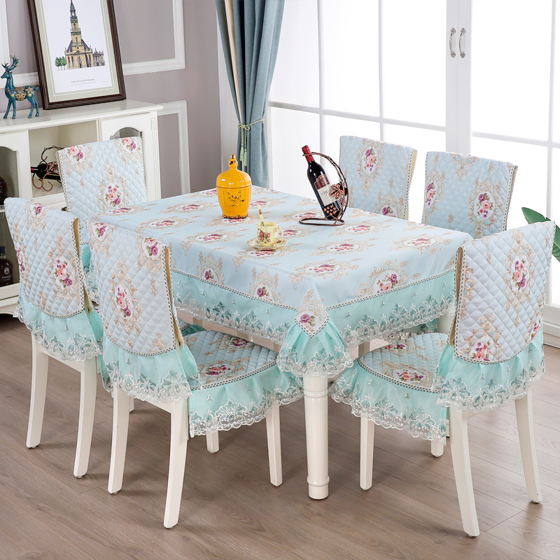 Cung cấp đặc biệt hộ gia đình hình chữ nhật bàn ăn và ghế đệm đặt đơn giản bốn mùa vườn vải bọc ghế khăn trải bàn ăn khăn trải bàn gỗ