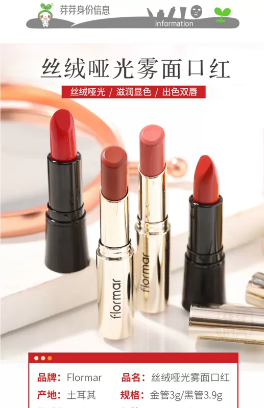 Thổ Nhĩ Kỳ Flormar Lipstick DC29 Dirty Orange Pumpkin Ăn Earth Color 208 Black Tube Matte Matte Velvet Lipstick - Son môi