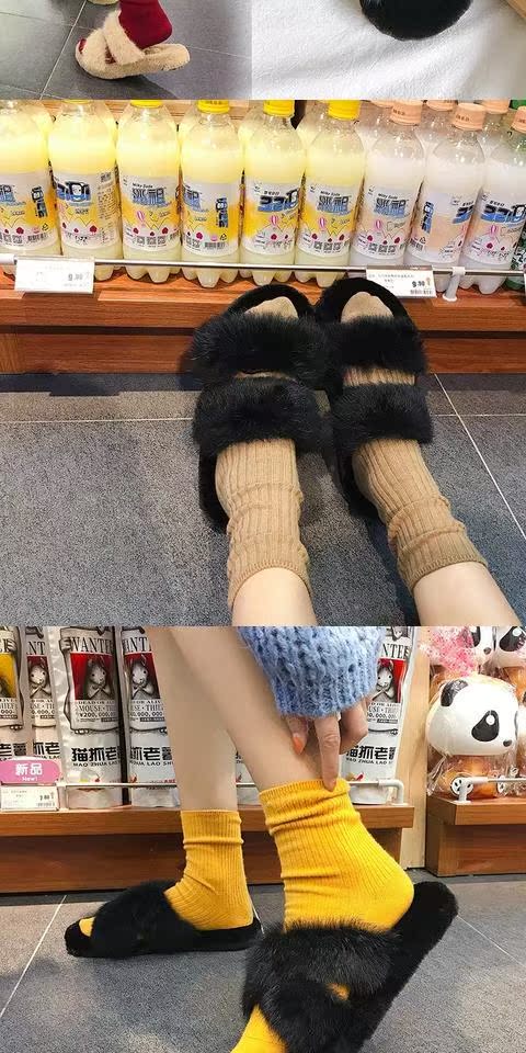 Dép xỏ ngón mùa thu đông 2018 của phụ nữ dép bông lớn sang trọng thời trang mang một từ kéo cộng với nhung để giữ ấm 34 sân nhỏ dép champion