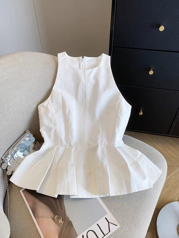 French-Style Design, Unique Ruffled Halter Neck Vest, Summer Elegant Waist-Cinching Slimming Sleeveless Vest Top
