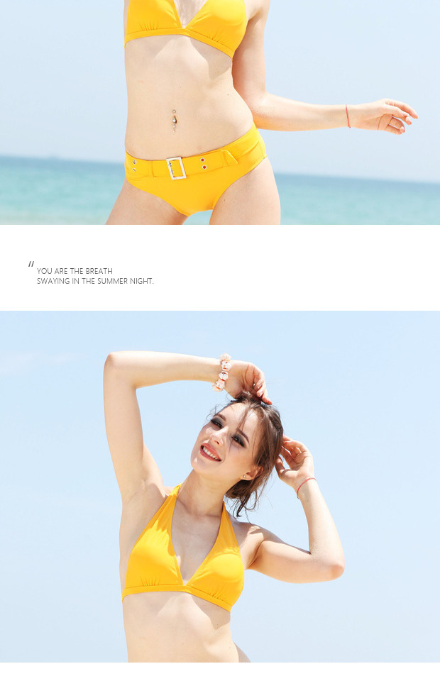 Bộ bikini tam giác gợi cảm của nữ giới gợi cảm mặc áo ba lỗ màu vàng châu Âu và Mỹ với miếng đệm ngực nóng bỏng mùa xuân đồ bơi kín