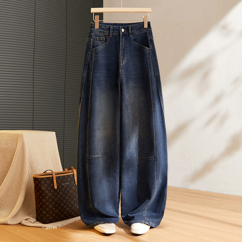 Vintage Blue Jeans for Women, Autumn 2026 New Style, Loose and Versatile Straight-Leg Pants, Scimitar Pants, Cropped Pants, Wide-Leg Pants Vintage Blue Jeans for Women, Autumn 2026 New Style, Loose and Versatile Straight-Leg Pants, Scimitar Pants, Cropped Pants, Wide-Leg Pants