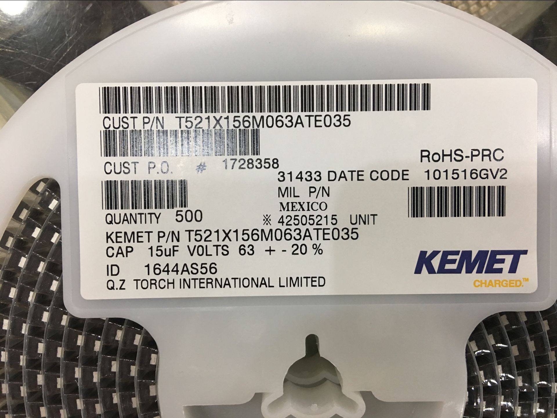 T521X156M075ATE035 75V 15UF 7343 E type 2917 15UF 75V