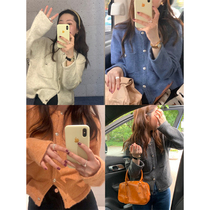 HEYGIRL black brother design sense niche multi-color knitted cardigan female autumn Korean lazy short coat top