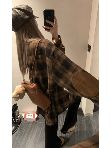 Heygirl Black Brother Edinburgh замшевая клетчатая клетка+полосатая контрастная цветовая рубашка Женская осень дикая длинная рубашка