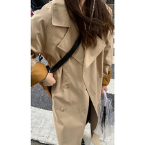 HEYGIRL black elder brother senior sense long trench coat coat Womens Small waist thin loose temperament coat