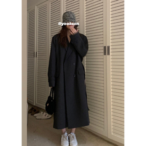 HEYGIRL Black Brother Korean version of loose long blazer women autumn thin temperament small man long windbreaker